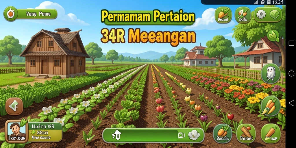 Tangkapan layar utama 34R yang menunjukkan gameplay bertani