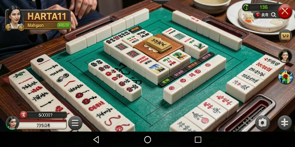 Screenshot gameplay HARTA11 menampilkan keseruan bermain Mahjong dengan teman-teman.