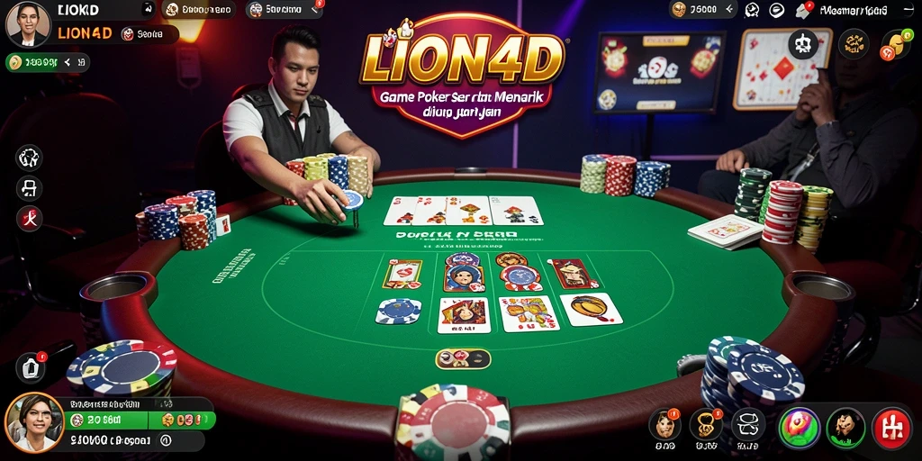 Screenshot utama LION4D menampilkan suasana permainan poker yang intens.