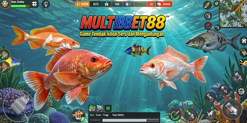 Screenshot gameplay <strong>MULTIBET88</strong> dengan ikan yang berwarna-warni dan seru.
