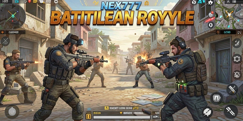 Tampilan gameplay NEX777 yang intens dalam pertempuran Battle Royale.