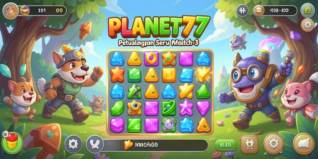Tampilan gameplay seru di PLANET77 yang penuh warna.