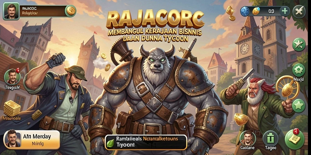 Tampilan gameplay RAJACORC yang menampilkan strategi bisnis yang mendebarkan.