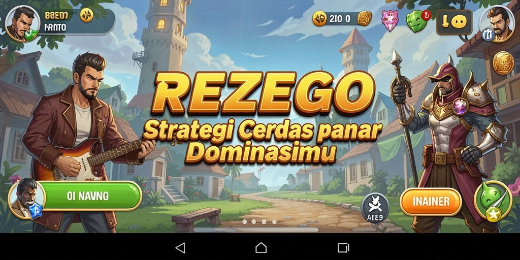 Tangkapan layar utama REZEGO menampilkan aksi strategi yang seru.